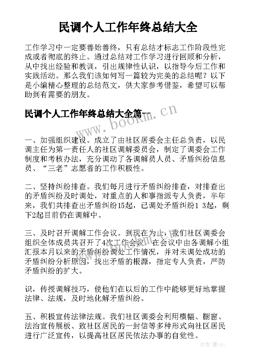 民调个人工作年终总结大全