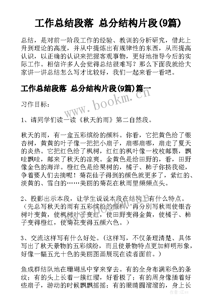 工作总结段落 总分结构片段(9篇)