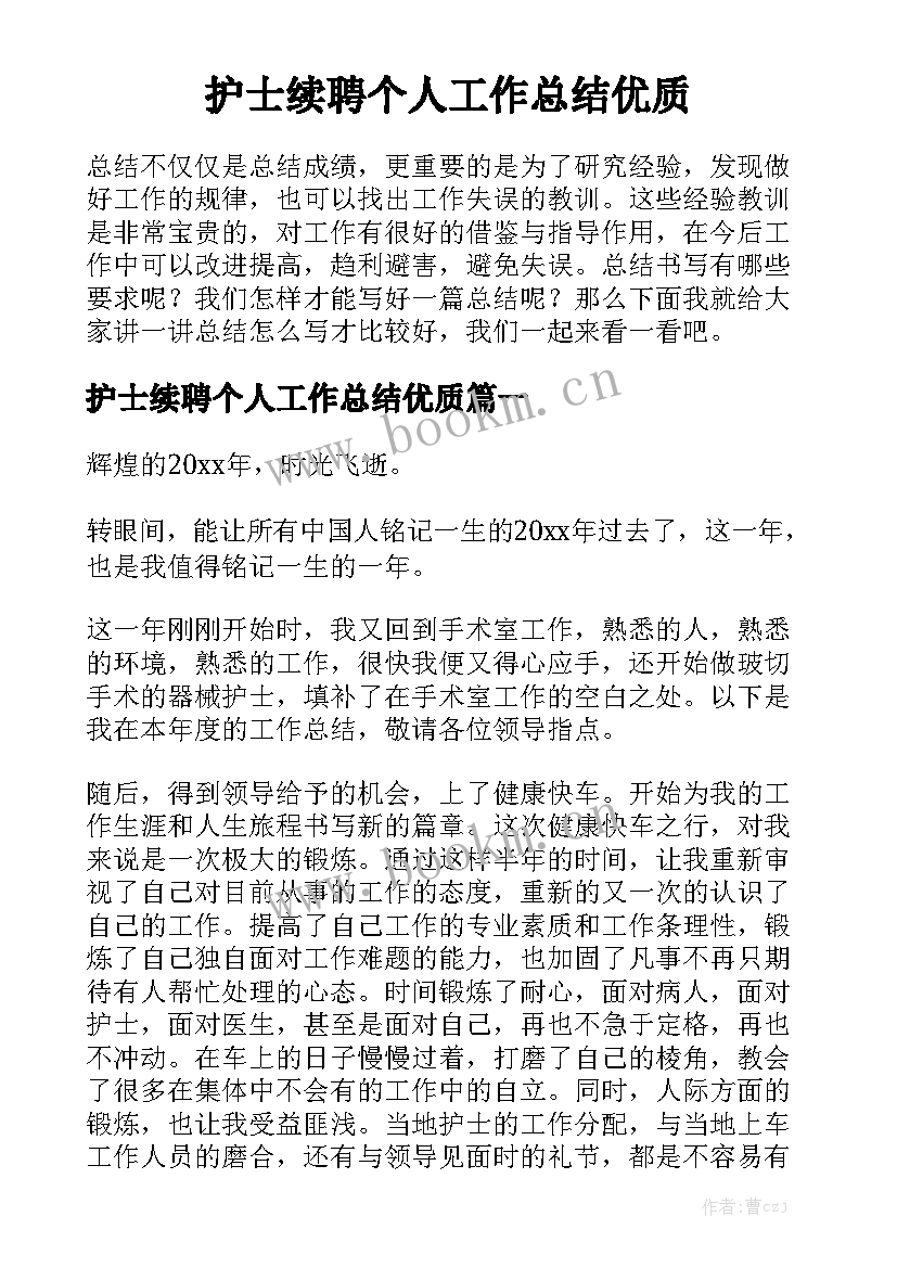 护士续聘个人工作总结优质