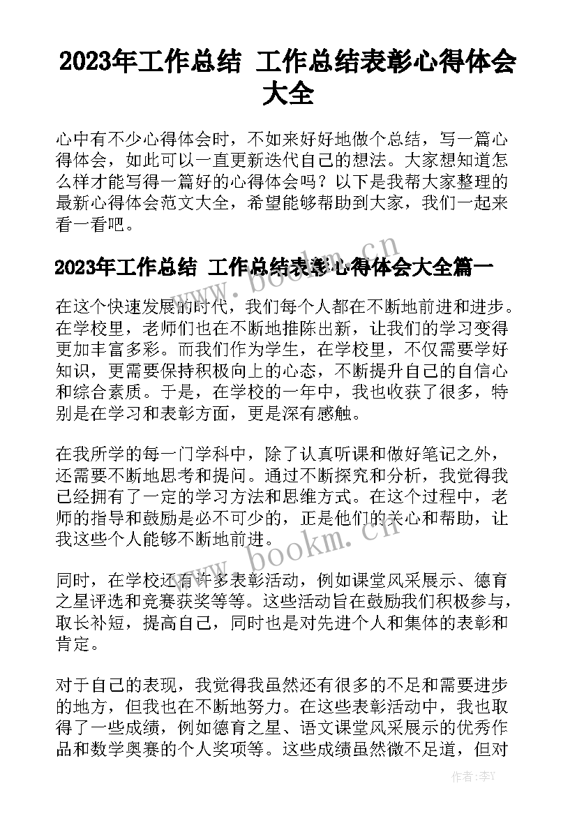 2023年工作总结 工作总结表彰心得体会大全