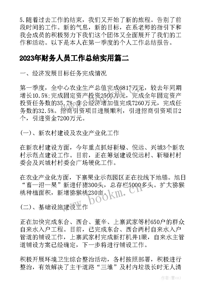 2023年财务人员工作总结实用