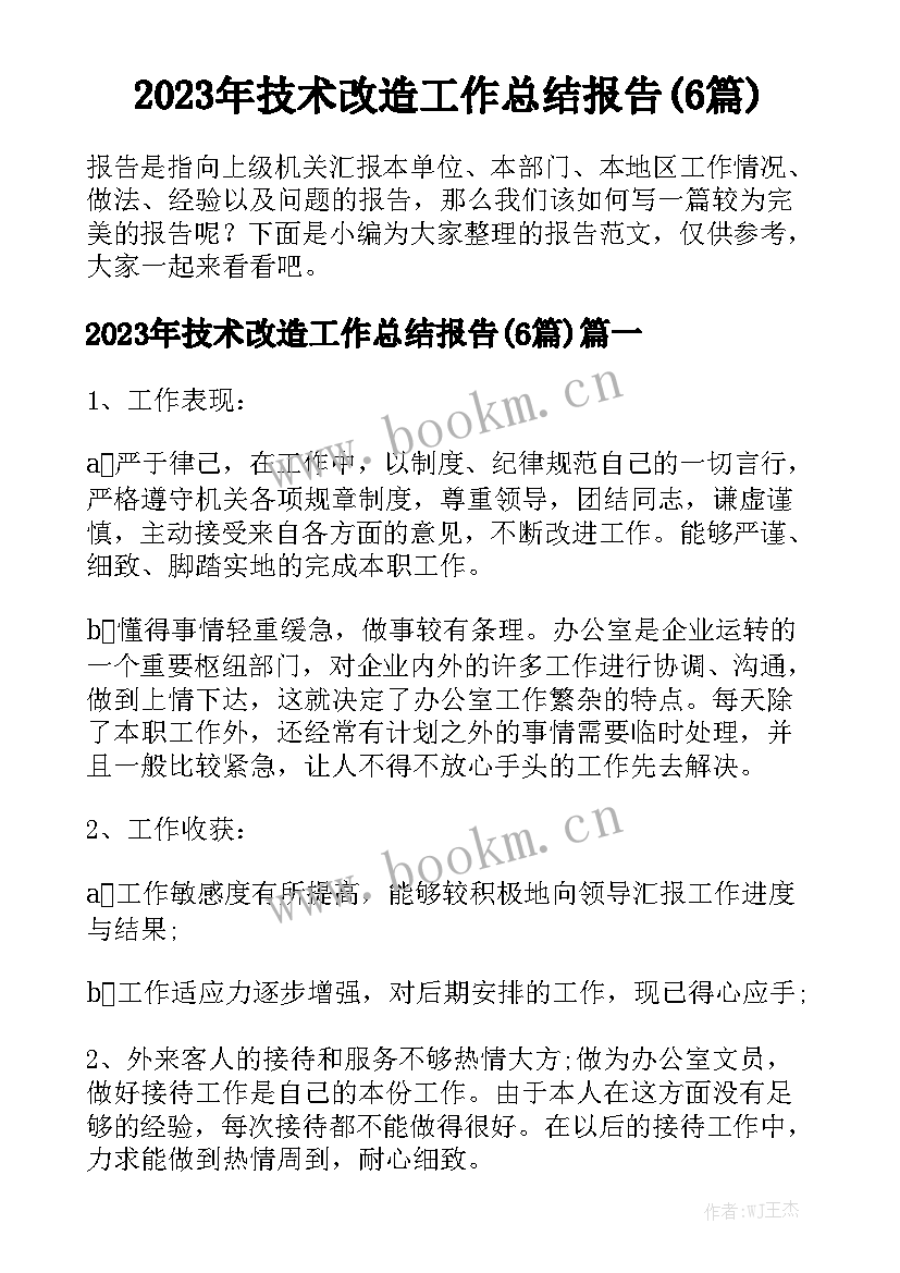 2023年技术改造工作总结报告(6篇)