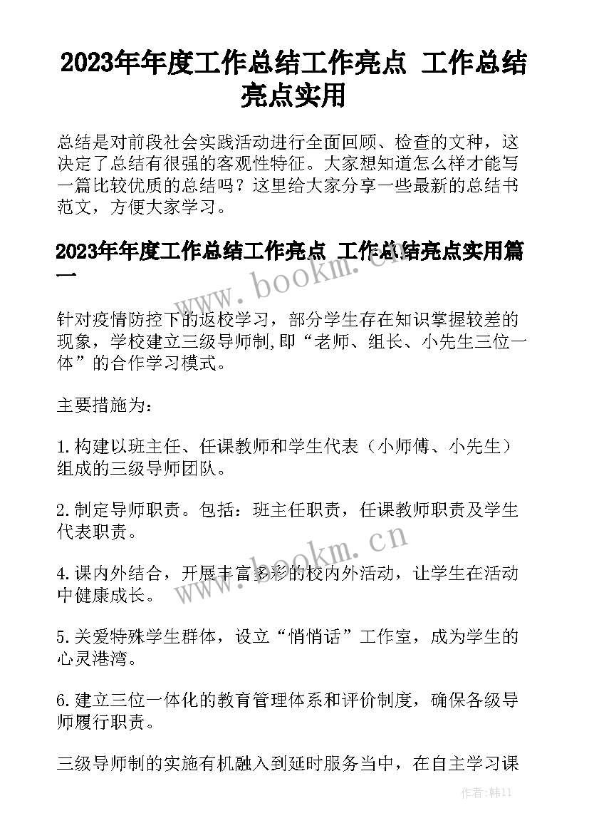 2023年年度工作总结工作亮点 工作总结亮点实用