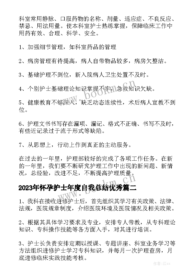 2023年怀孕护士年度自我总结优秀