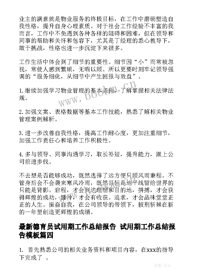 最新德育员试用期工作总结报告 试用期工作总结报告模板