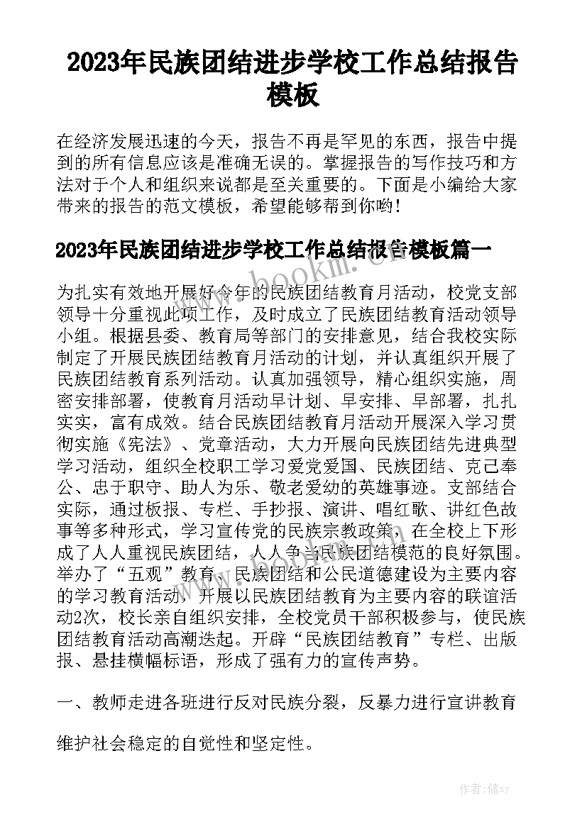 2023年民族团结进步学校工作总结报告模板