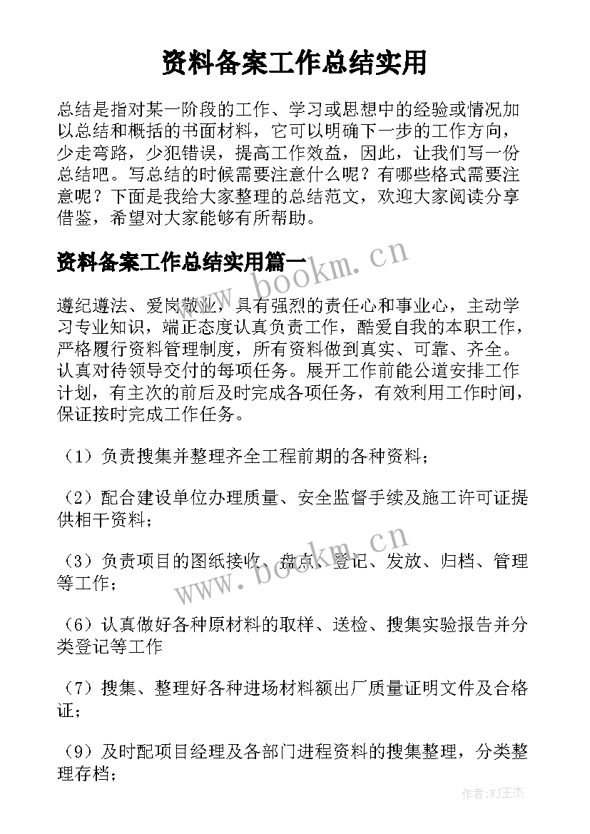 资料备案工作总结实用