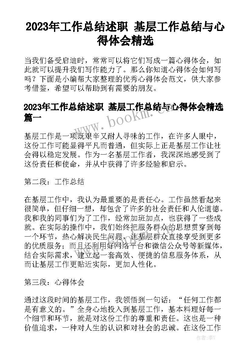 2023年工作总结述职 基层工作总结与心得体会精选