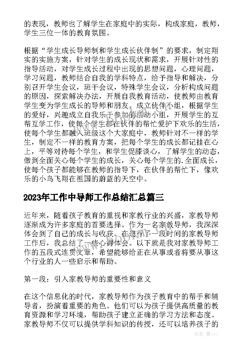 2023年工作中导师工作总结汇总