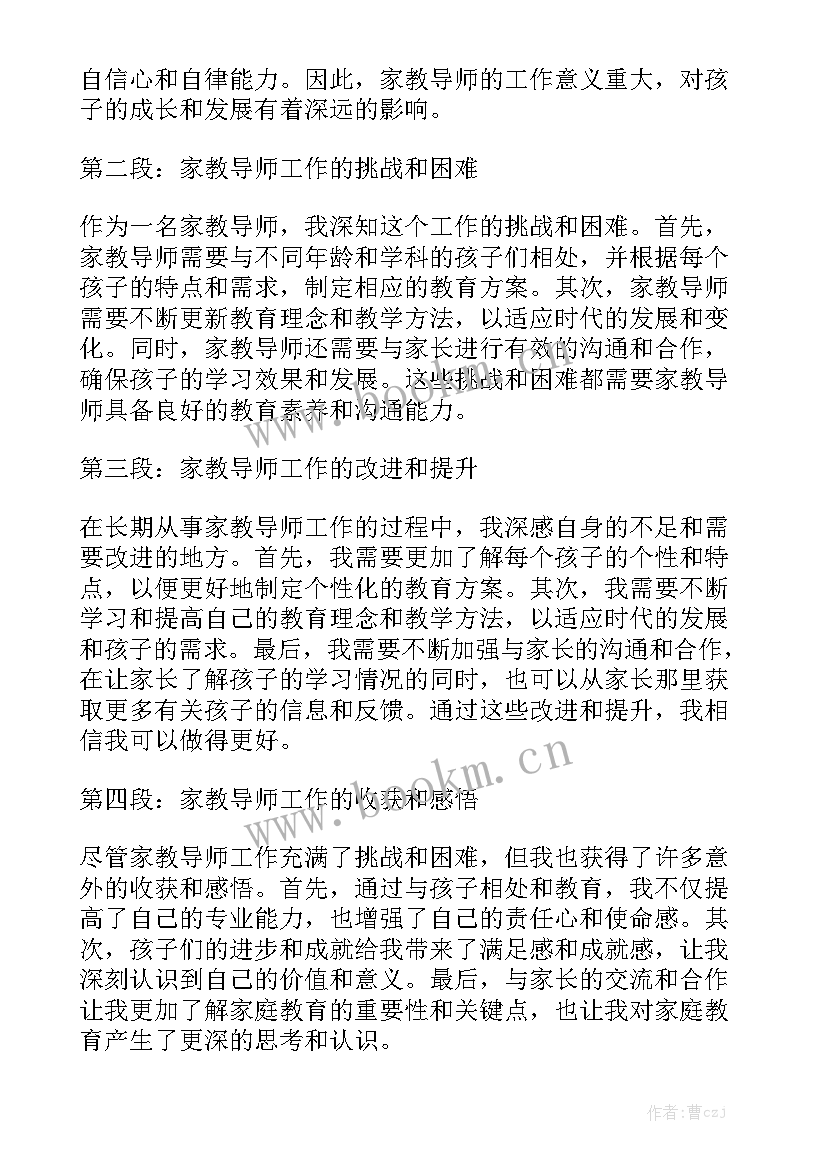 2023年工作中导师工作总结汇总