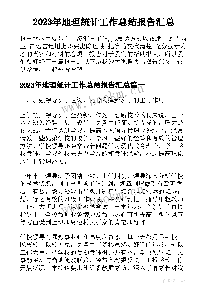 2023年地理统计工作总结报告汇总