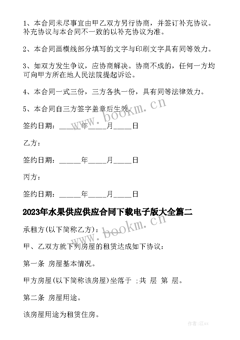 2023年水果供应供应合同下载电子版大全