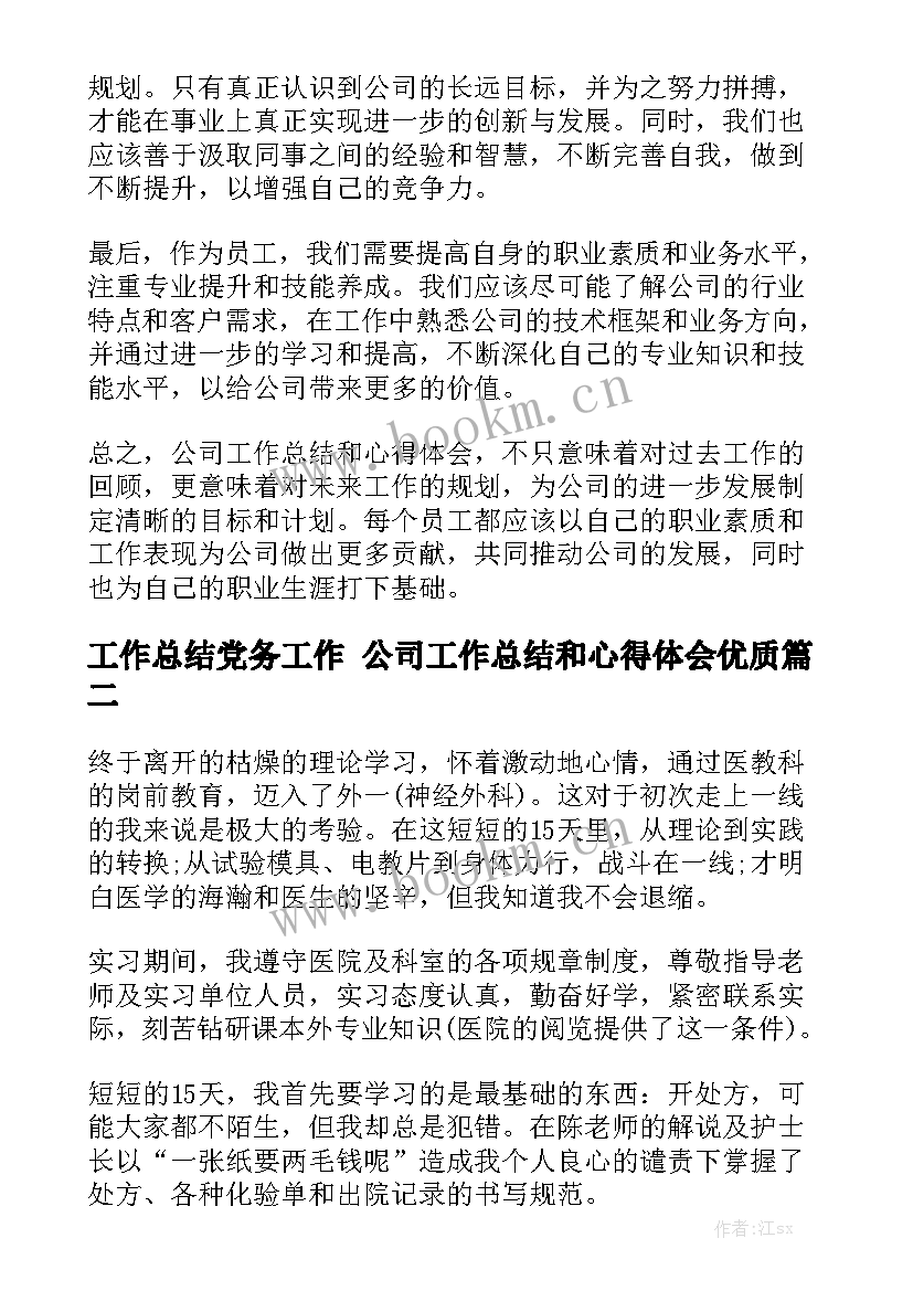 工作总结党务工作 公司工作总结和心得体会优质