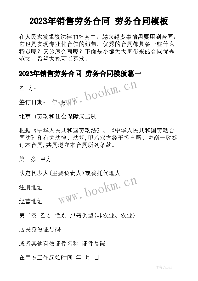 2023年销售劳务合同 劳务合同模板