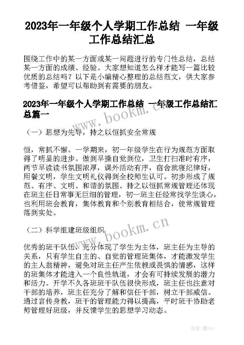 2023年一年级个人学期工作总结 一年级工作总结汇总