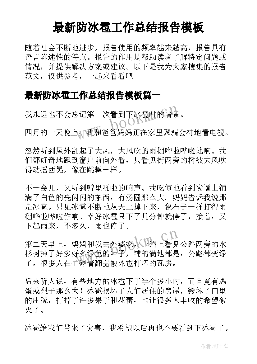 最新防冰雹工作总结报告模板