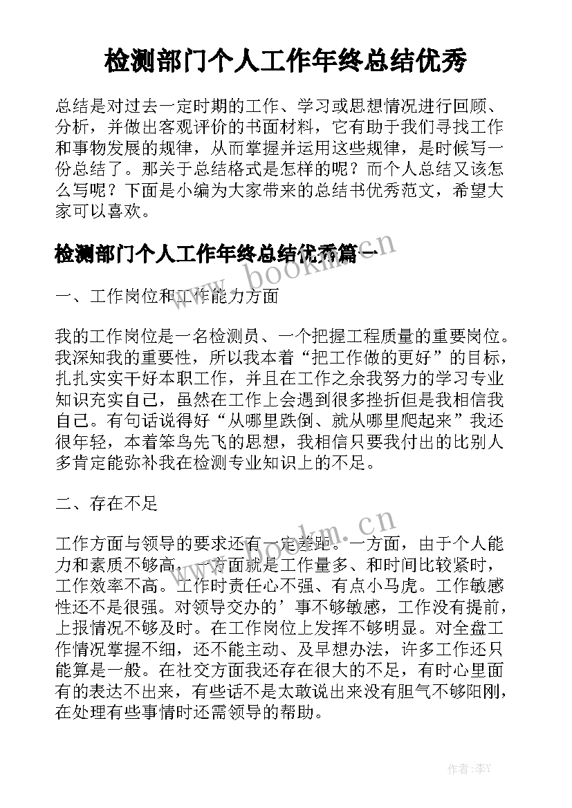 检测部门个人工作年终总结优秀