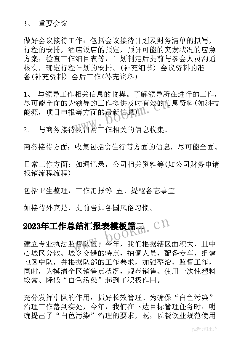 2023年工作总结汇报表模板