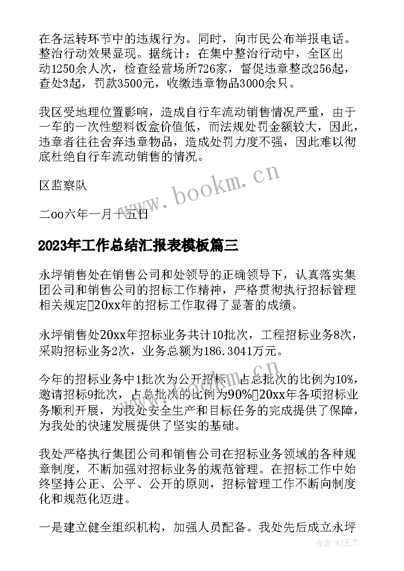 2023年工作总结汇报表模板