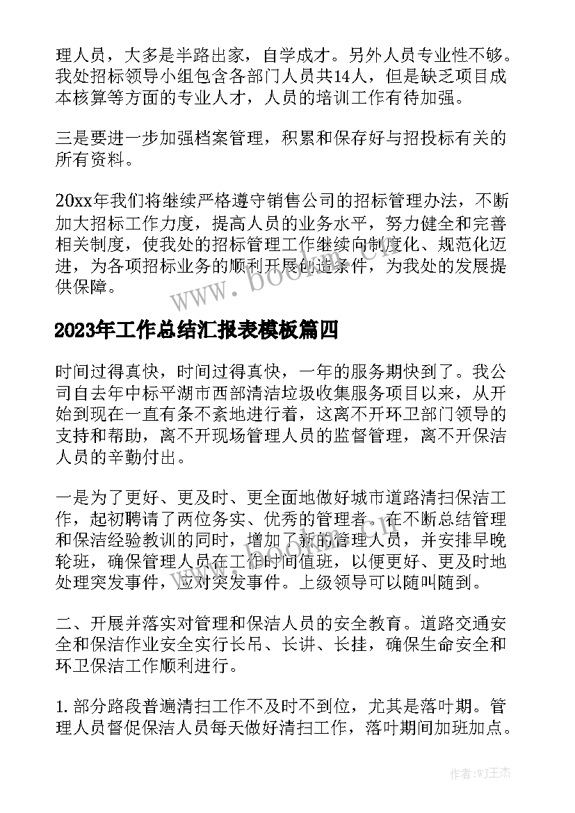 2023年工作总结汇报表模板