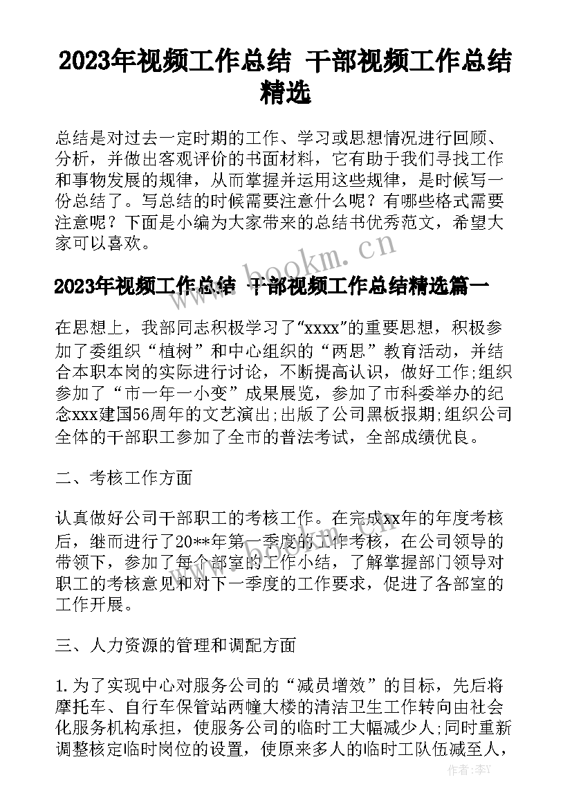 2023年视频工作总结 干部视频工作总结精选