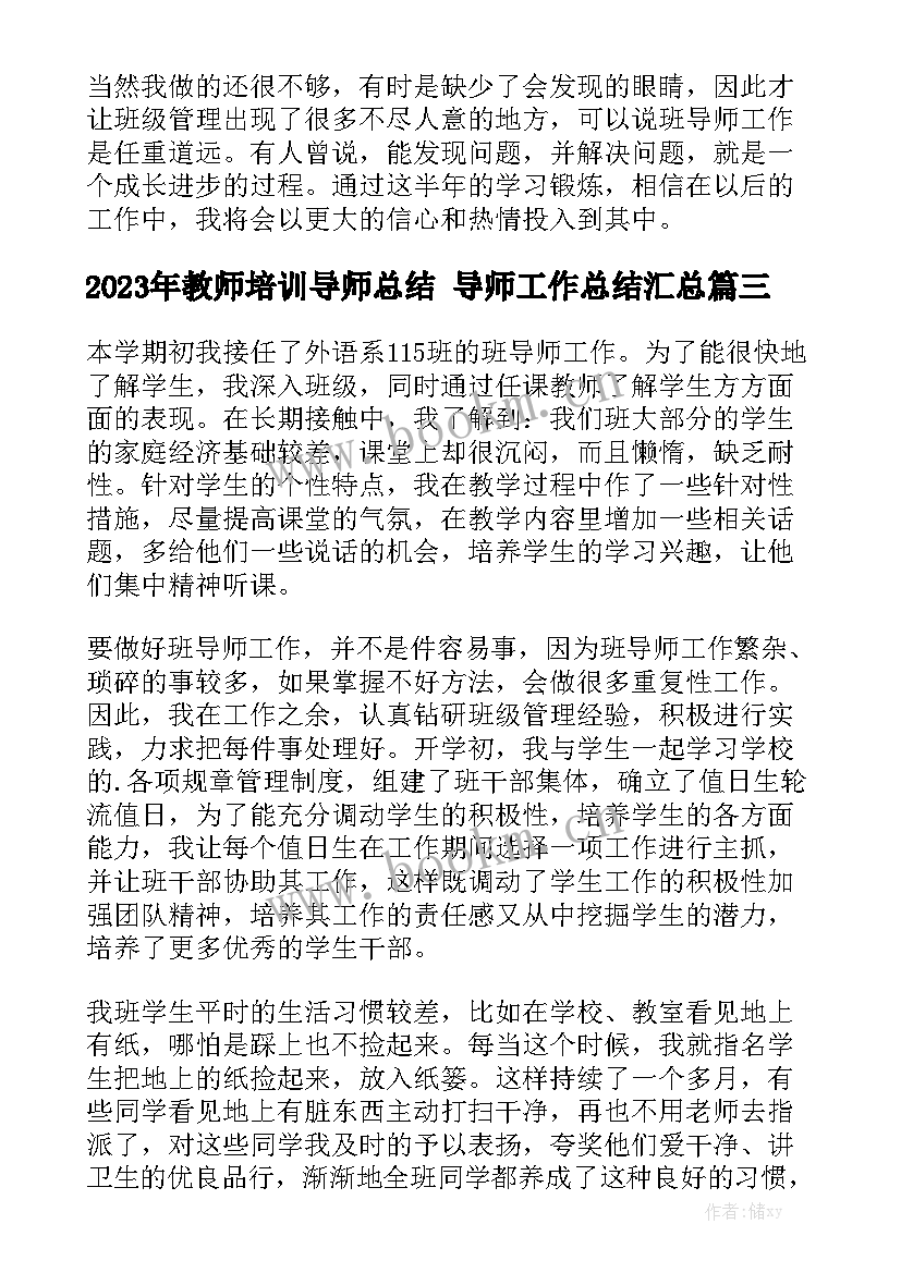 2023年教师培训导师总结 导师工作总结汇总