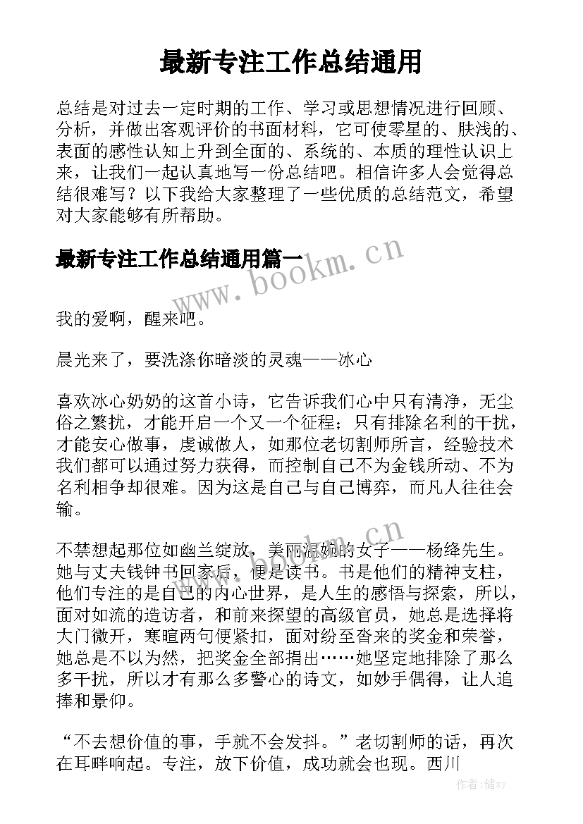 最新专注工作总结通用