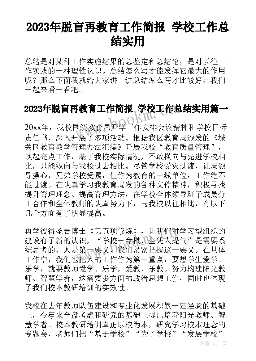 2023年脱盲再教育工作简报 学校工作总结实用