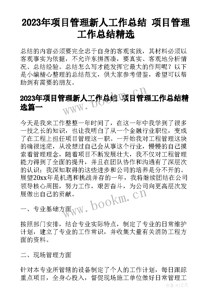 2023年项目管理新人工作总结 项目管理工作总结精选