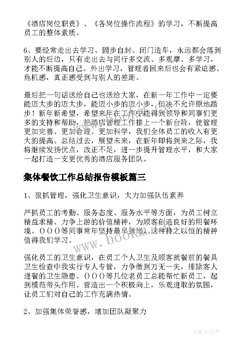 集体餐饮工作总结报告模板