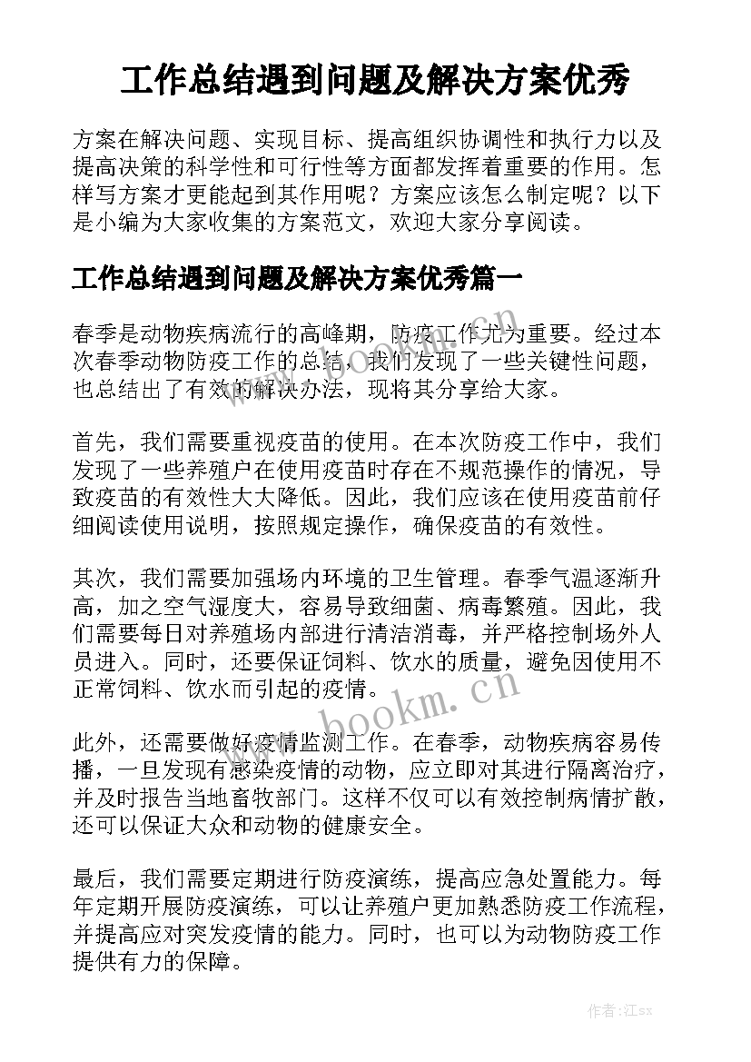 工作总结遇到问题及解决方案优秀