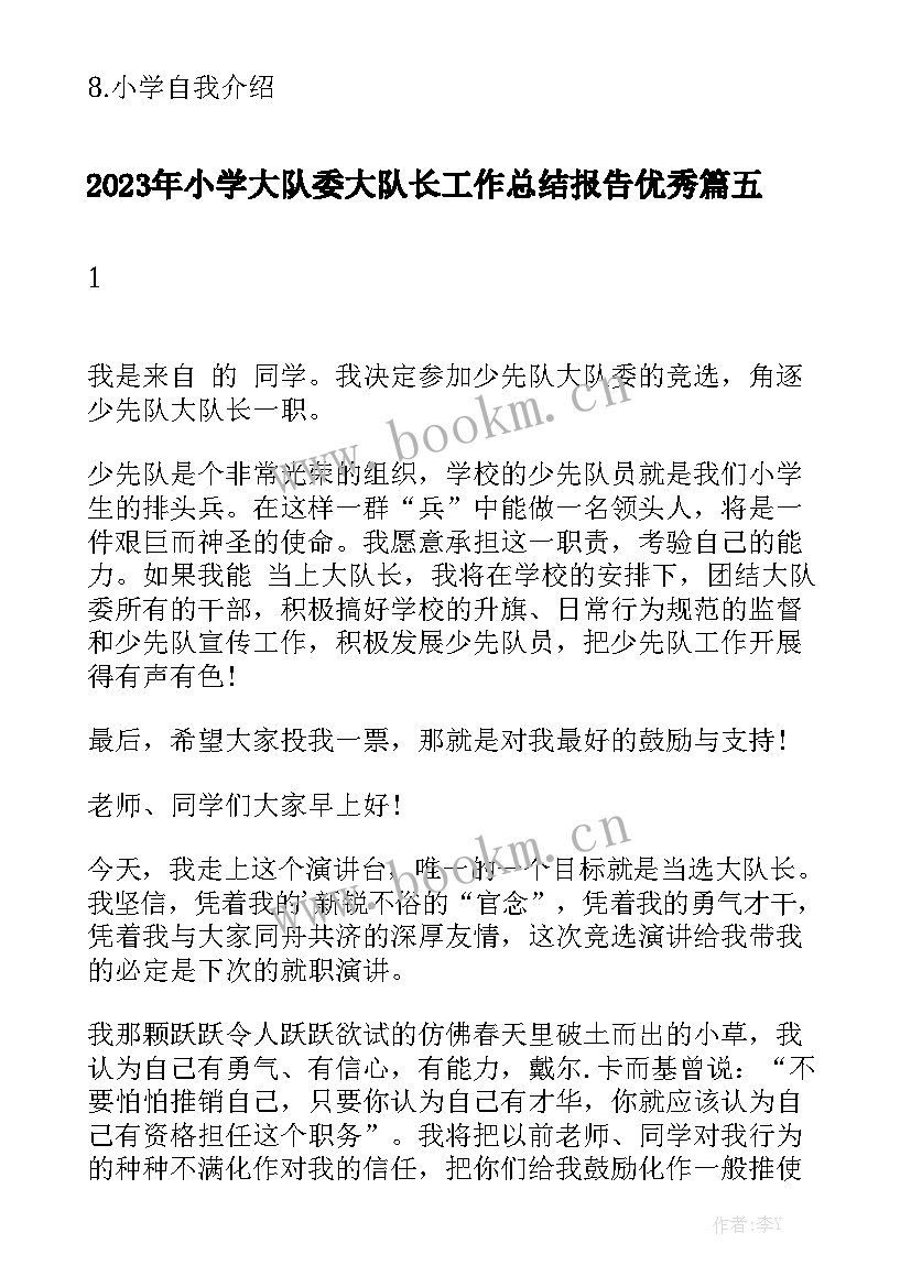 2023年小学大队委大队长工作总结报告优秀