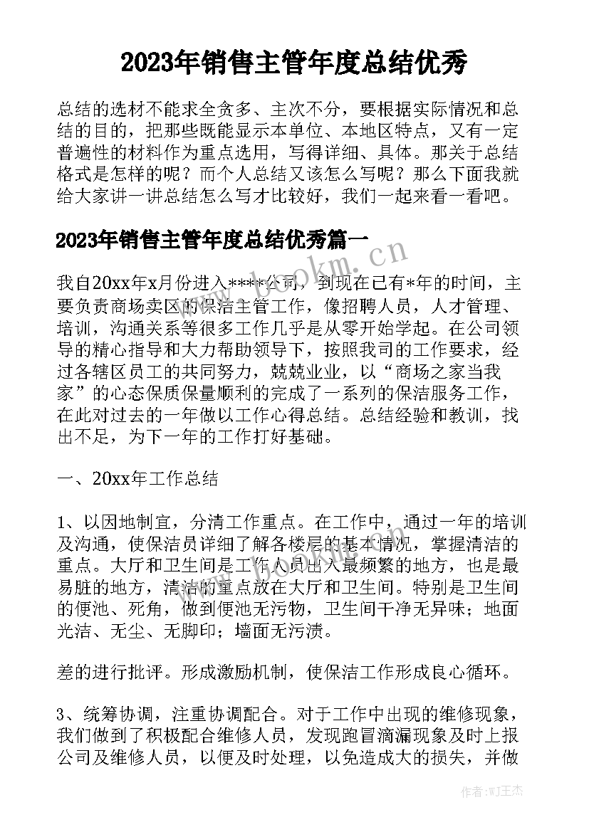 2023年销售主管年度总结优秀