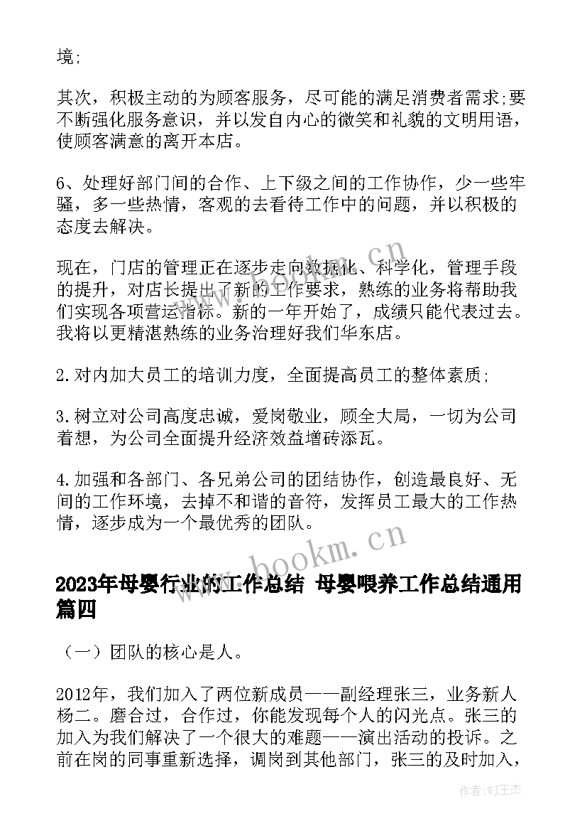 2023年母婴行业的工作总结 母婴喂养工作总结通用