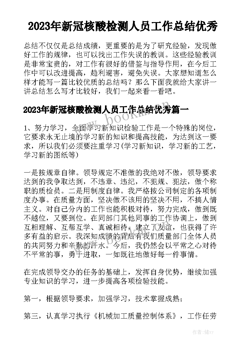 2023年新冠核酸检测人员工作总结优秀