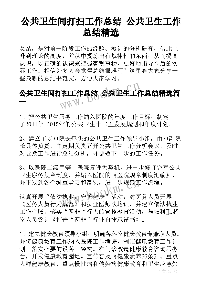 公共卫生间打扫工作总结 公共卫生工作总结精选