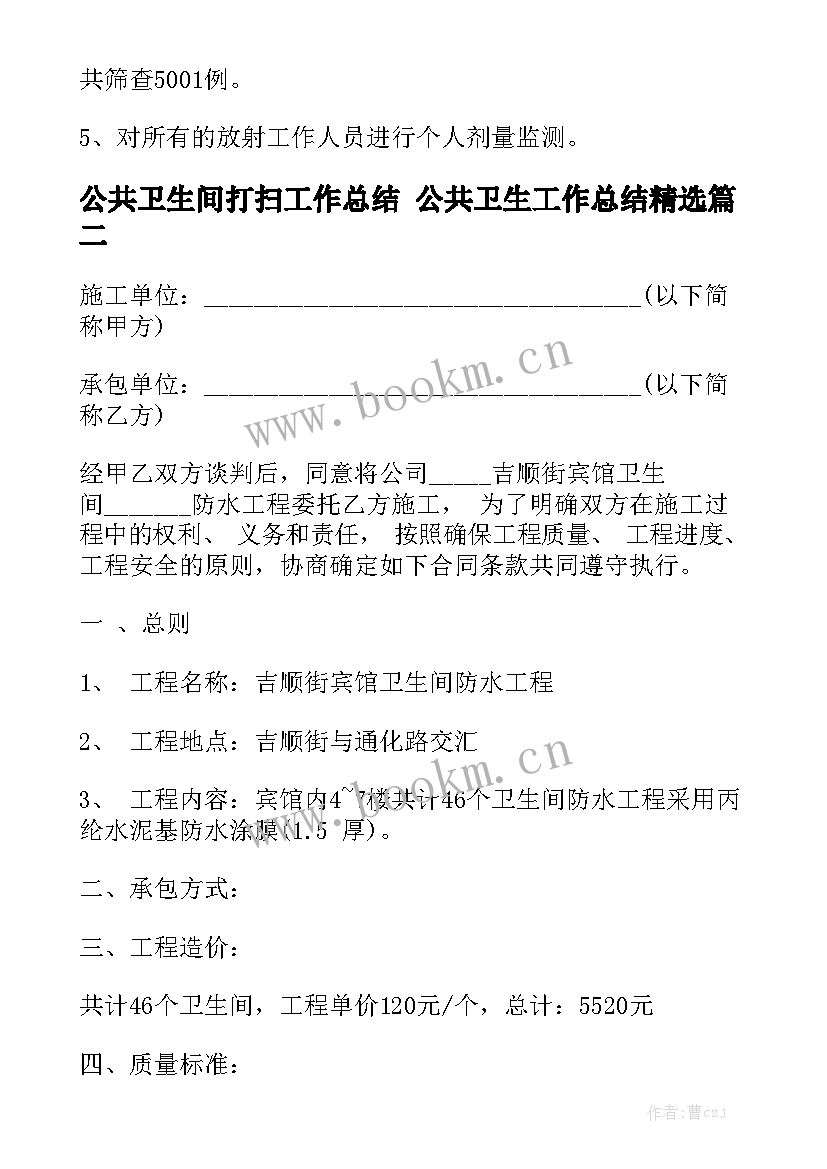 公共卫生间打扫工作总结 公共卫生工作总结精选