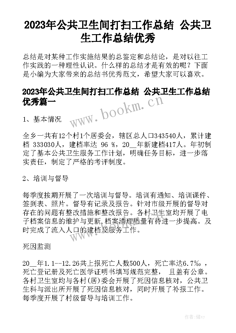 2023年公共卫生间打扫工作总结 公共卫生工作总结优秀