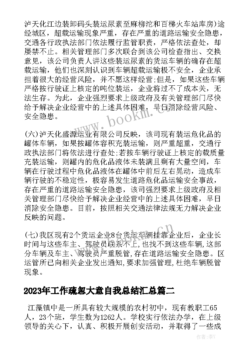 2023年工作疏忽大意自我总结汇总