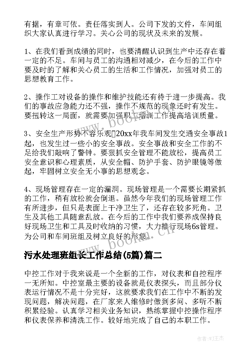 污水处理班组长工作总结(5篇)