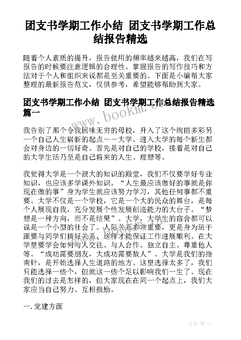 团支书学期工作小结 团支书学期工作总结报告精选