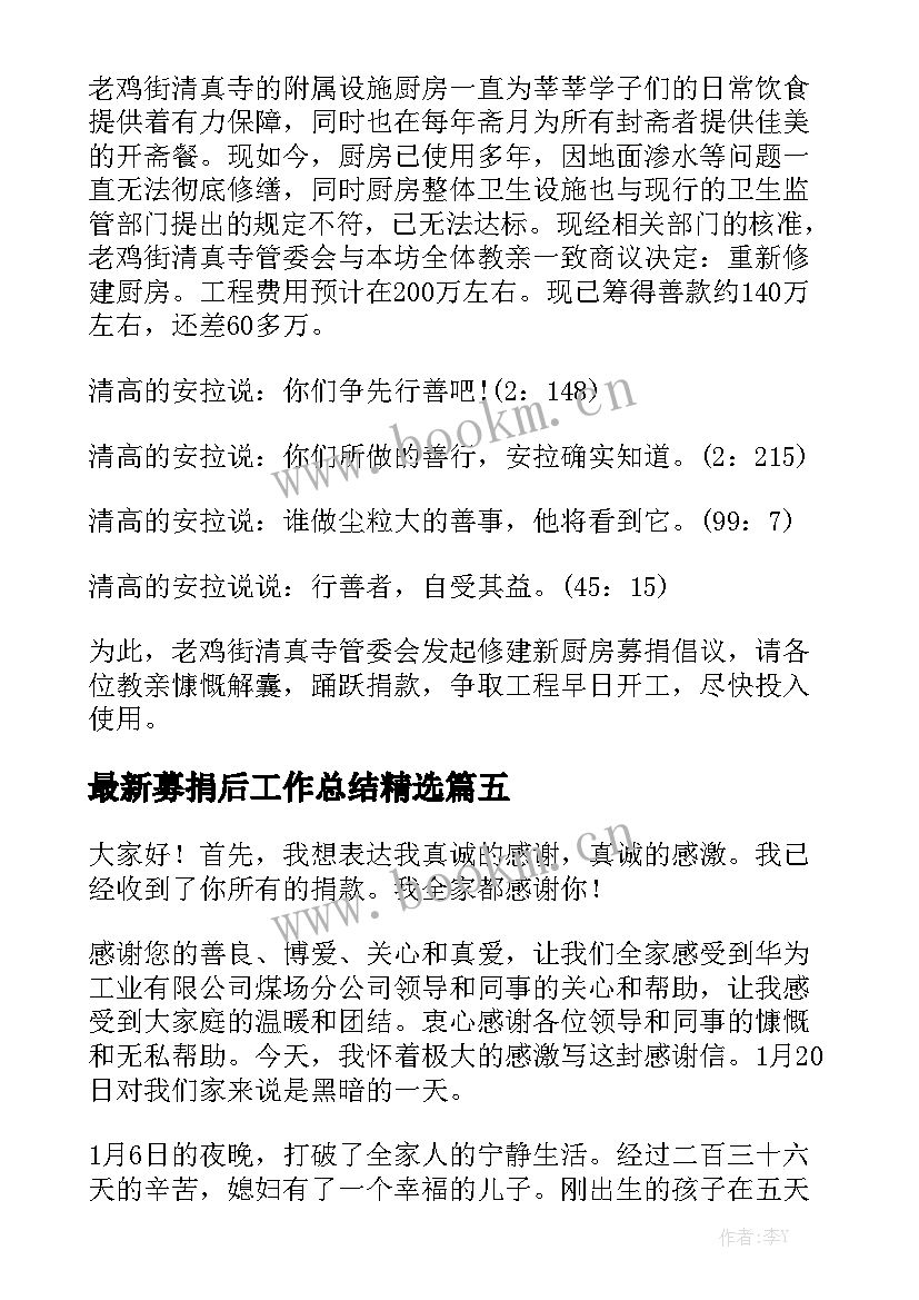 最新募捐后工作总结精选