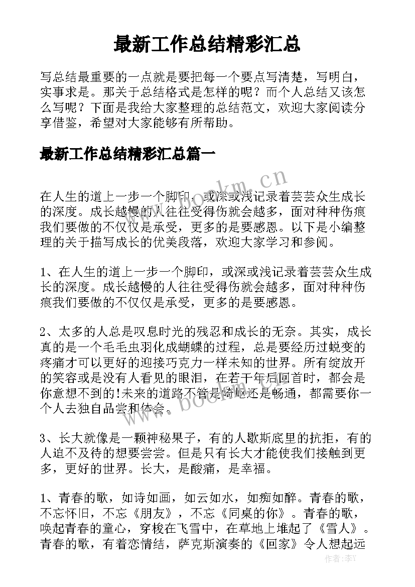 最新工作总结精彩汇总