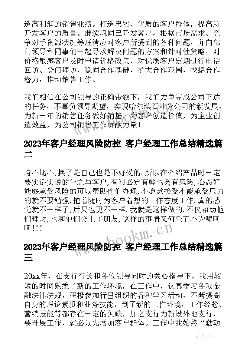 2023年客户经理风险防控 客户经理工作总结精选