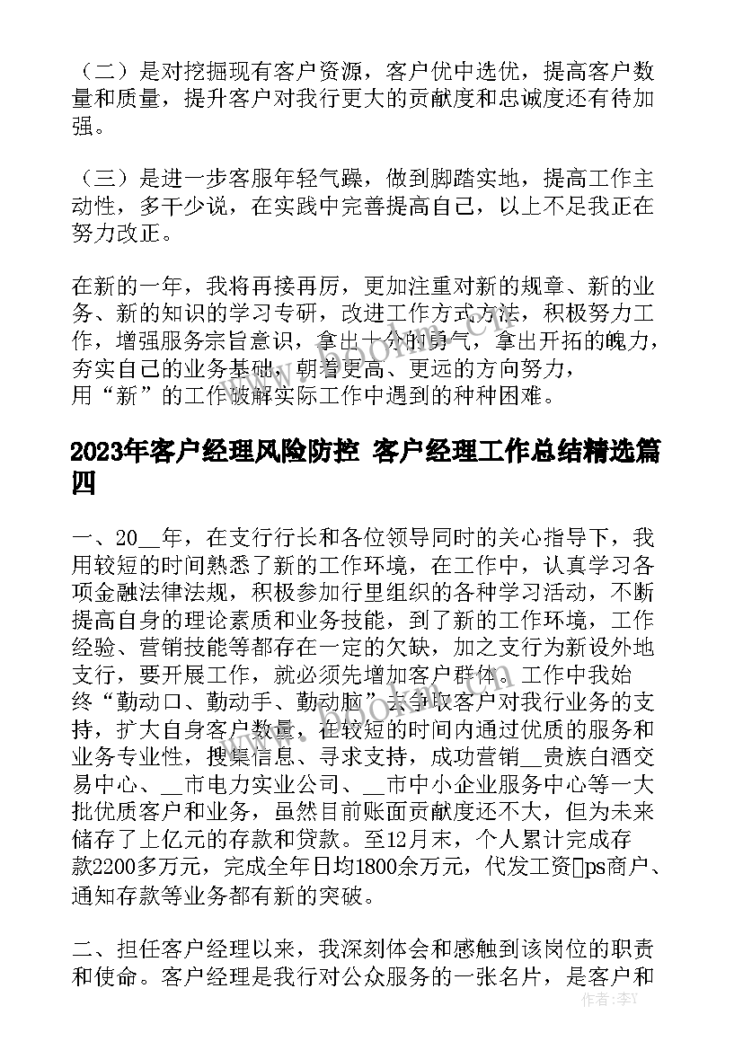 2023年客户经理风险防控 客户经理工作总结精选