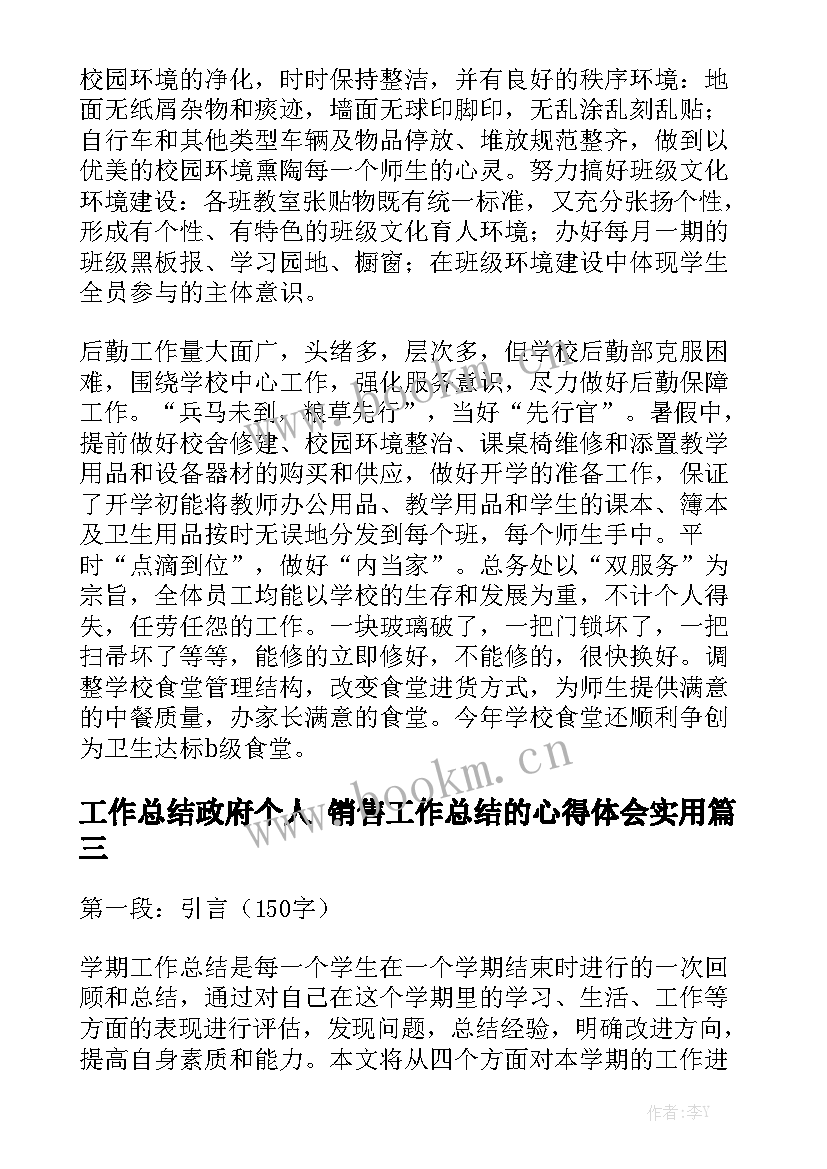 工作总结政府个人 销售工作总结的心得体会实用