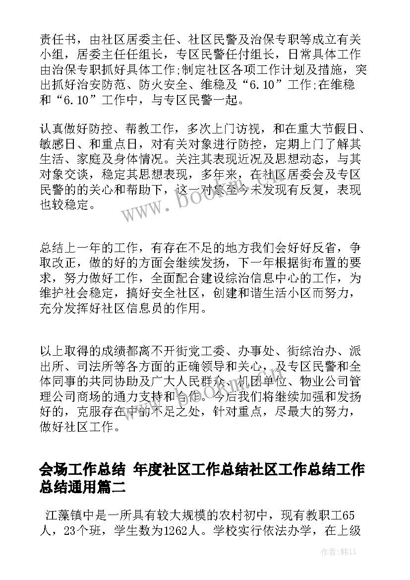 会场工作总结 年度社区工作总结社区工作总结工作总结通用