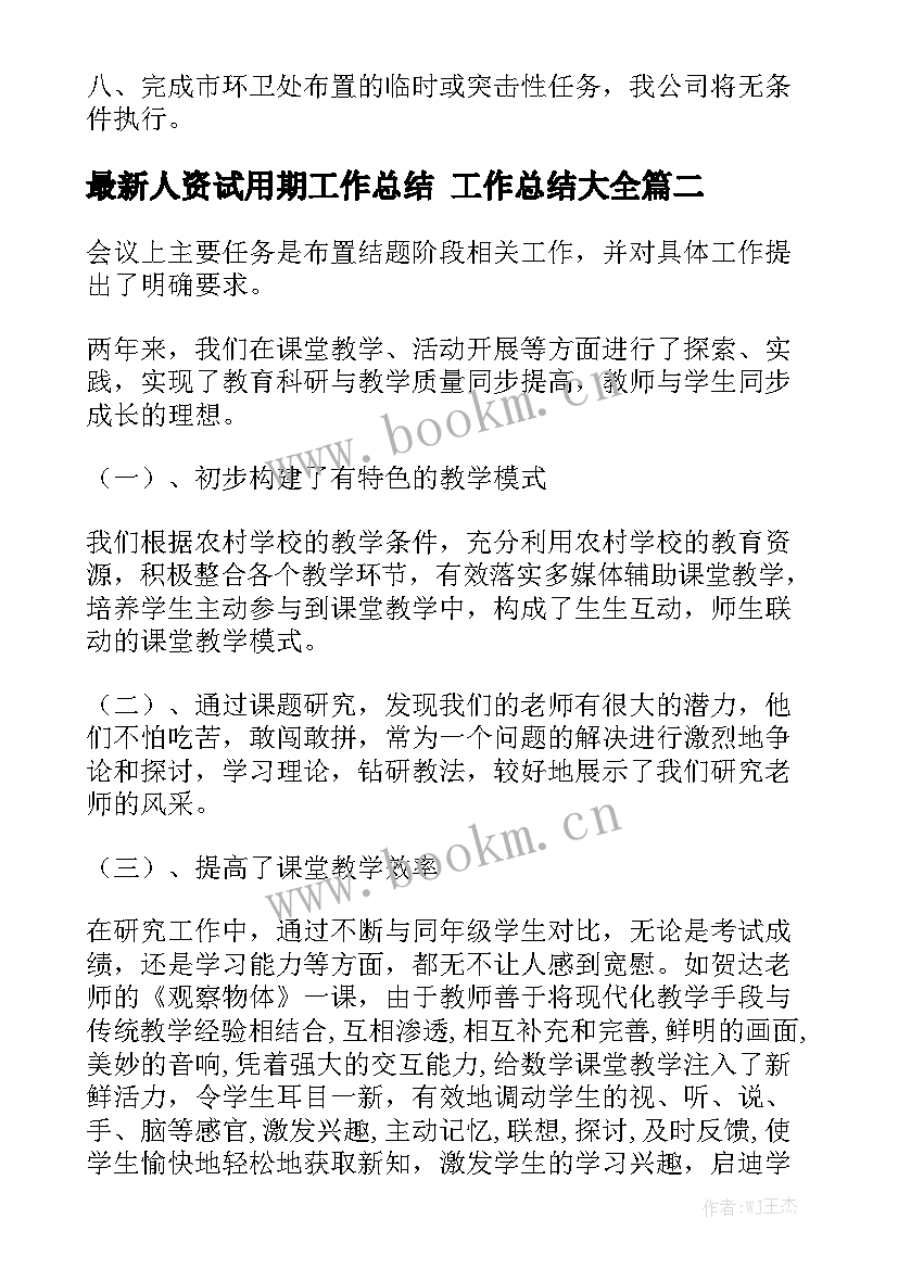 最新人资试用期工作总结 工作总结大全