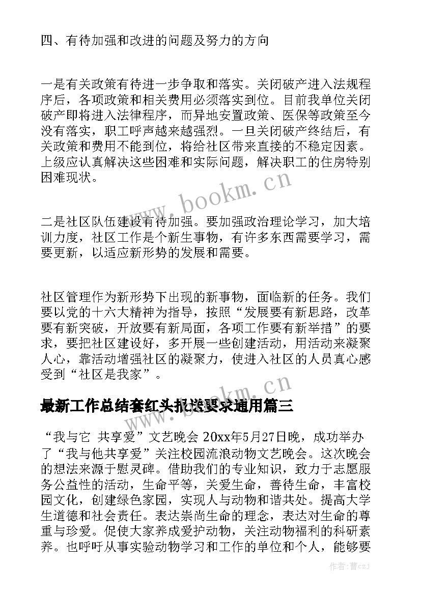 最新工作总结套红头报送要求通用