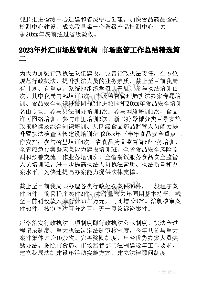 2023年外汇市场监管机构 市场监管工作总结精选